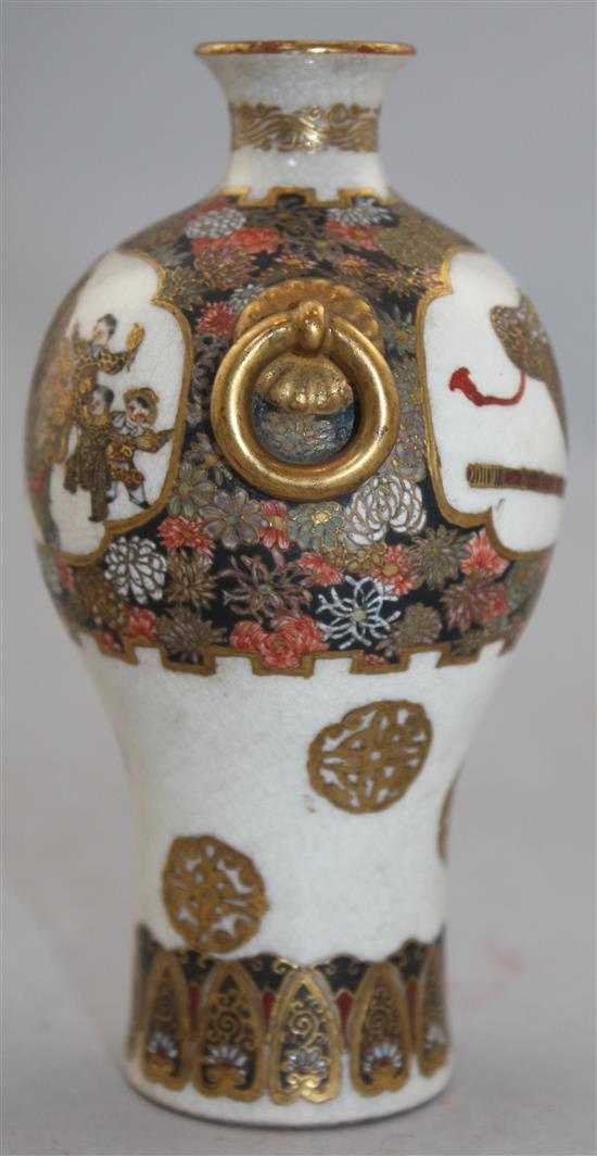 A Japanese Satsuma pottery small baluster vase, Meiji period, 12.3cm.